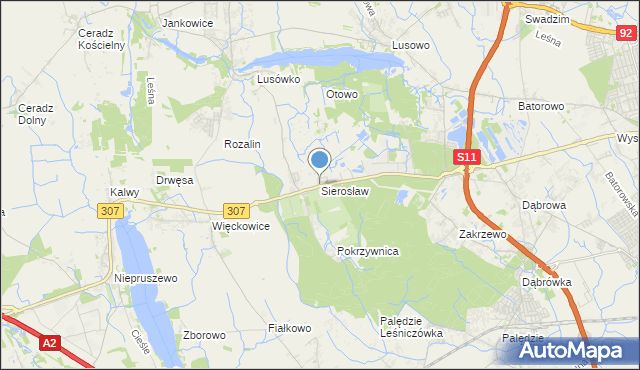 mapa Sierosław, Sierosław gmina Tarnowo Podgórne na mapie Targeo